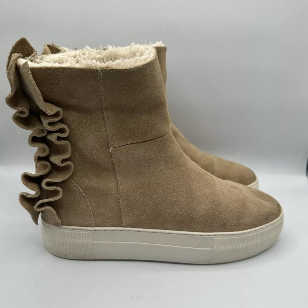 J/Slides Suede Faux Fur Azalea Sherpa Boots Ruffles Tan Women’s 6.5